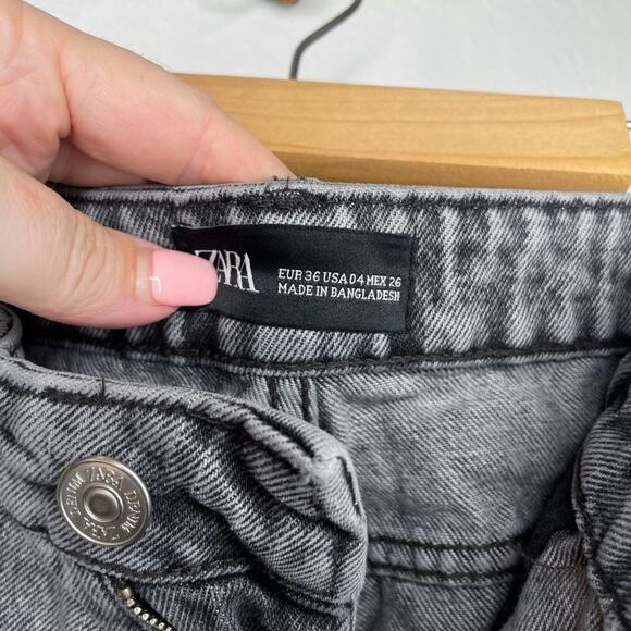 Zara Grey Acid Wash High Rise Distressed Denim Boyfriend Mom Jeans 4 - Picture 8 of 14